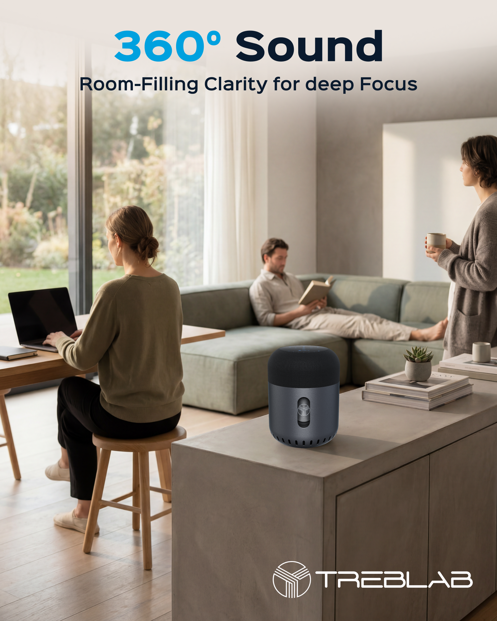 TREBLAB HD-360 Pro Premium Wireless Speaker with 5 Active Drivers and 8 Passive Radiators