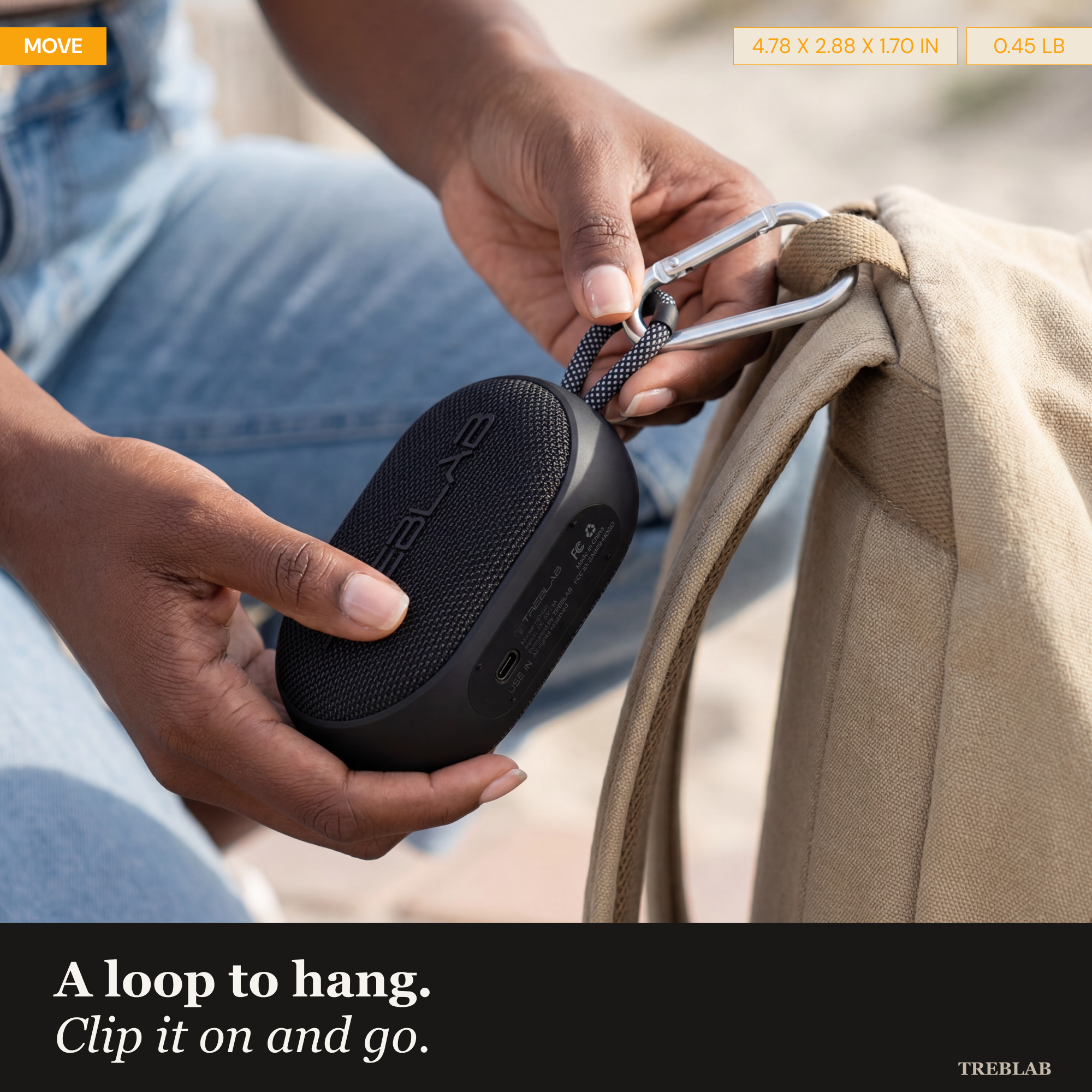 TREBLAB HD-Go Small Wireless Speaker with Clip