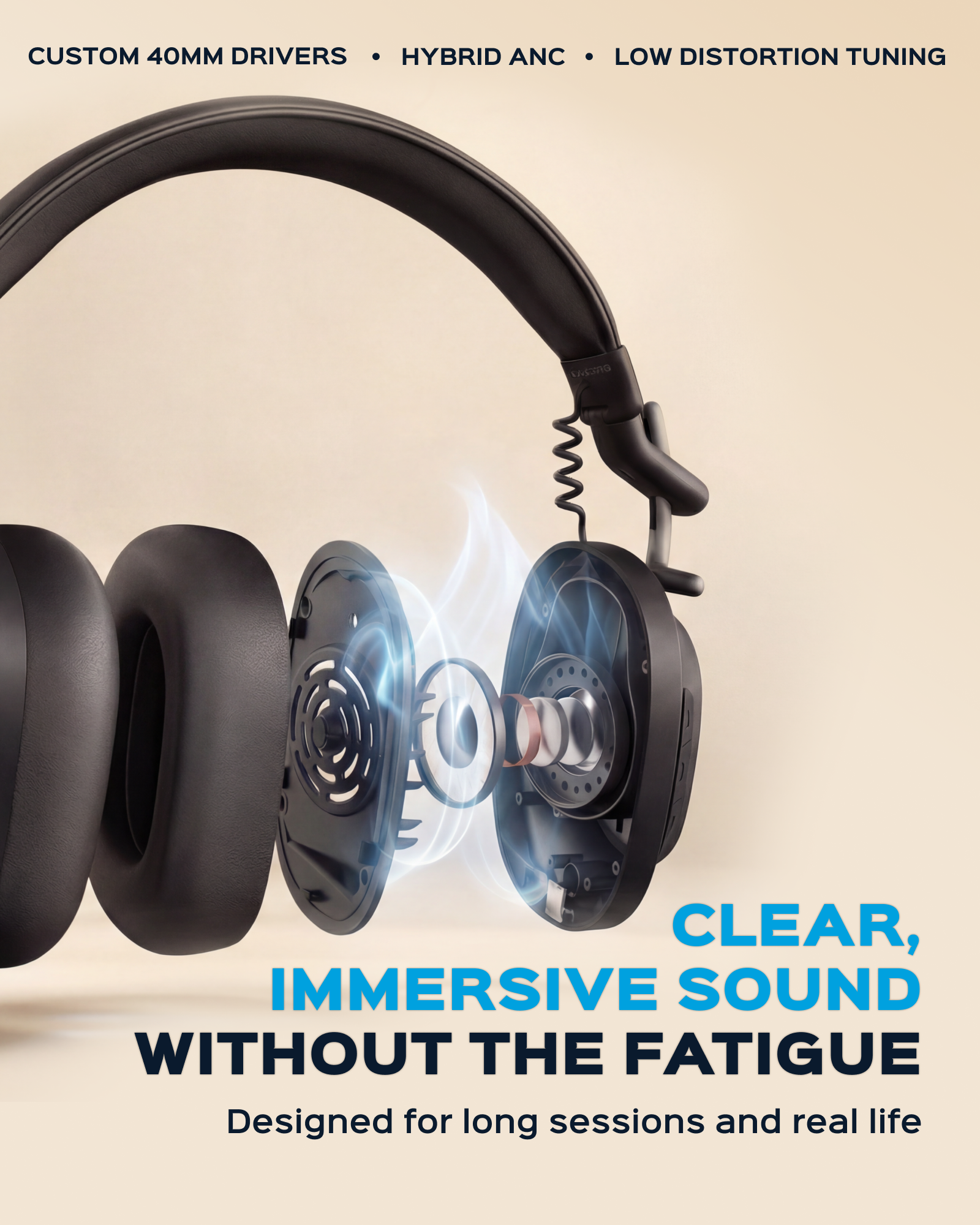 TREBLAB U5 Hybrid Active Noise Cancelling Headphones