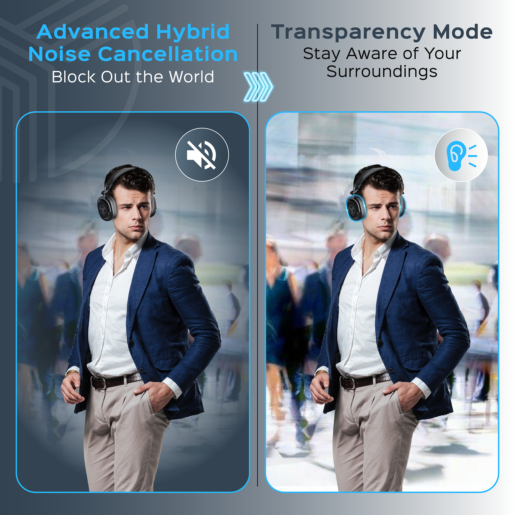 TREBLAB U5 Hybrid Active Noise Cancelling Headphones