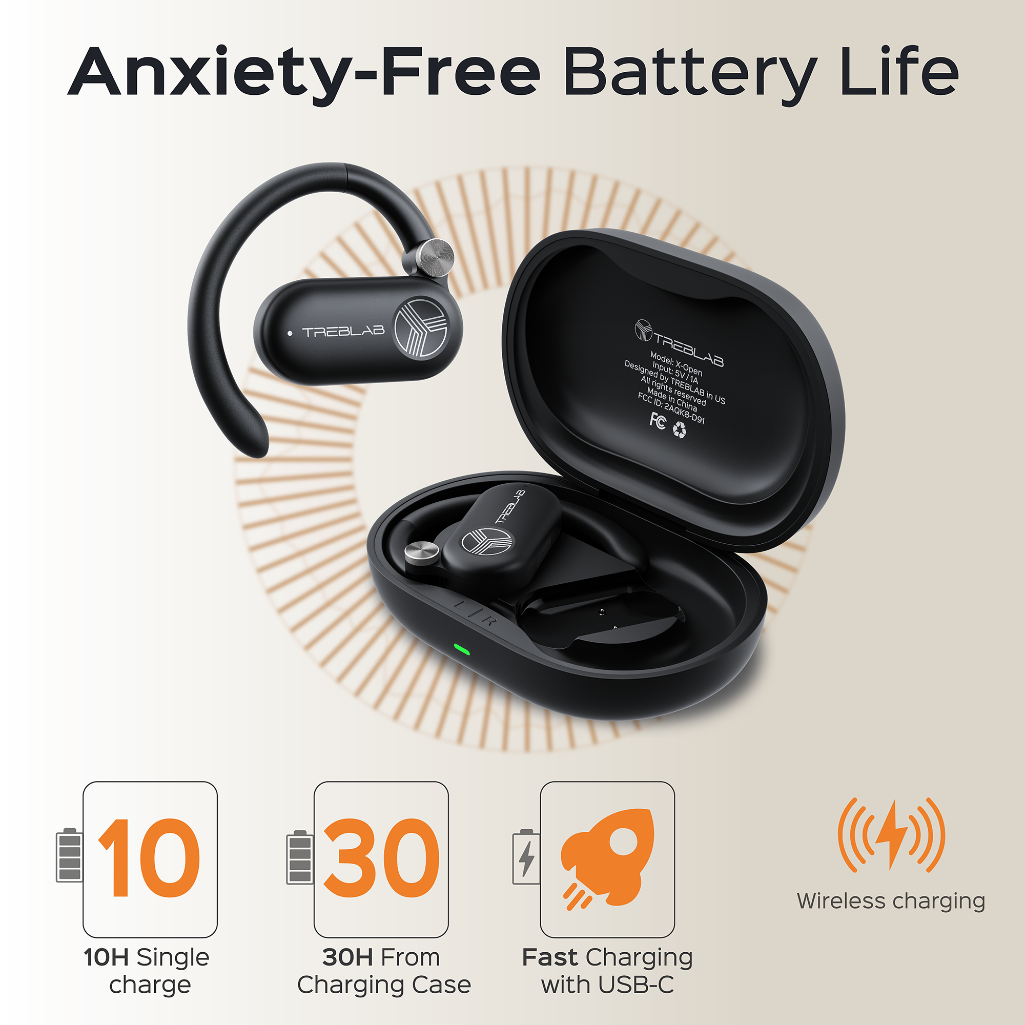 TREBLAB X-Open Open Ear Wireless Earbuds