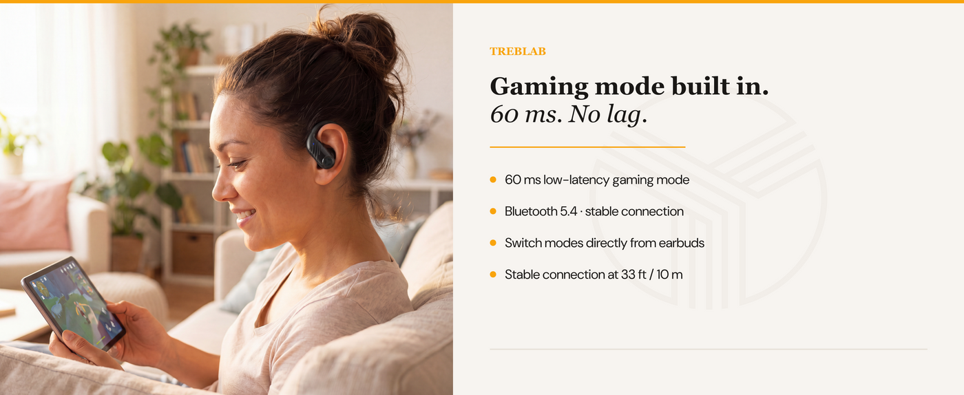 TREBLAB X3-Pro Earbuds Wireless Bluetooth, Earhook IPX5 11H Powerbank | Bluetooth Running Headphones, gaming mode 60ms, wireless charging case, secure earhook, ENC mics, BT 5.4, 9g ultra-light — A+ 6