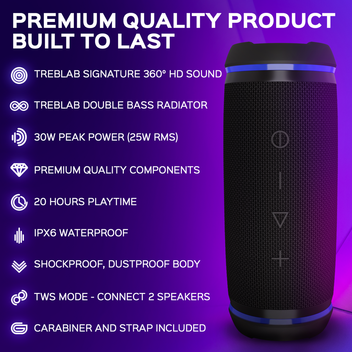 TREBLAB HD77 - Portable Bluetooth Speaker with Wireless Dual