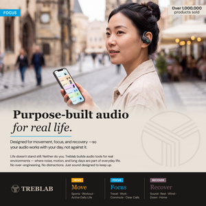 TREBLAB X-Smart Wireless Earbuds with Translation & AI Assistant | 144-language real-time translator, 4 mics, IPX5, earhook secure fit, 8.5H battery, BT 5.4, gaming mode