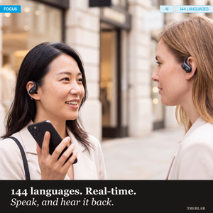 TREBLAB X-Smart Wireless Earbuds with Translation & AI Assistant | 144-language real-time translator, 4 mics, IPX5, earhook secure fit, 8.5H battery, BT 5.4, gaming mode