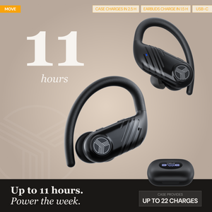 TREBLAB X3-Pro Earbuds Wireless Bluetooth, Earhook IPX5 11H Powerbank | Bluetooth Running Headphones, gaming mode 60ms, wireless charging case, secure earhook, ENC mics, BT 5.4, 9g ultra-light