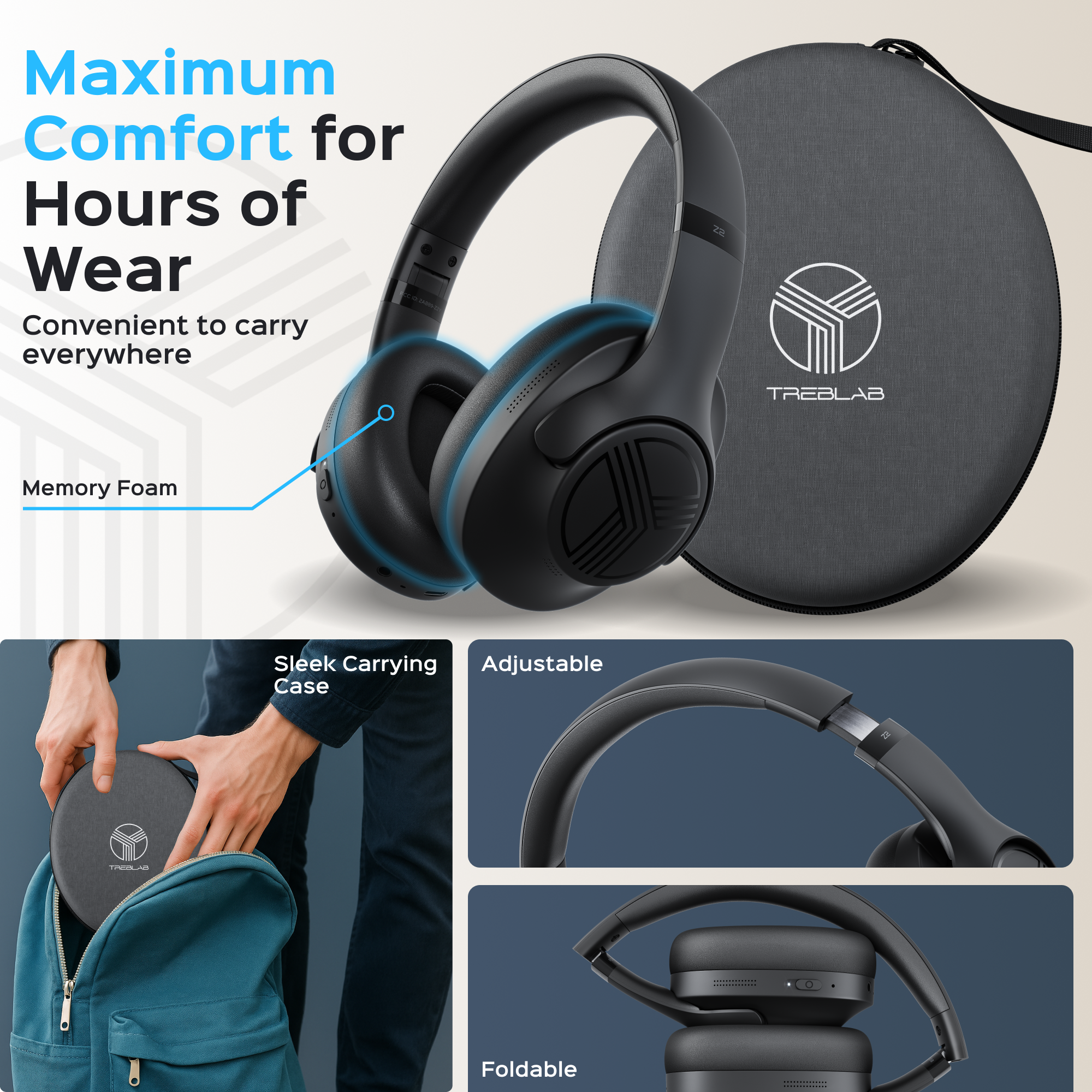 TREBLAB Z2 Active Noise Cancelling Headphones