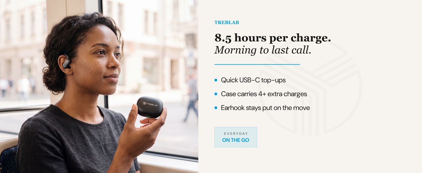 TREBLAB X-Smart Wireless Earbuds with Translation & AI Assistant | 144-language real-time translator, 4 mics, IPX5, earhook secure fit, 8.5H battery, BT 5.4, gaming mode — A+ 5