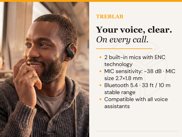 TREBLAB X3-Pro Earbuds Wireless Bluetooth, Earhook IPX5 11H Powerbank | Bluetooth Running Headphones, gaming mode 60ms, wireless charging case, secure earhook, ENC mics, BT 5.4, 9g ultra-light — A+ 6 mobile