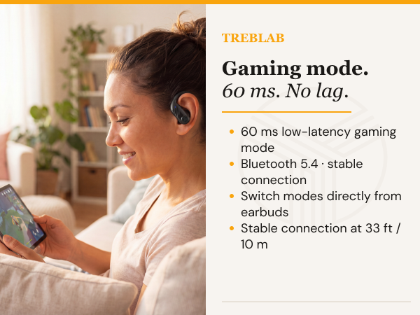 TREBLAB X3-Pro Earbuds Wireless Bluetooth, Earhook IPX5 11H Powerbank | Bluetooth Running Headphones, gaming mode 60ms, wireless charging case, secure earhook, ENC mics, BT 5.4, 9g ultra-light — A+ 6 mobile