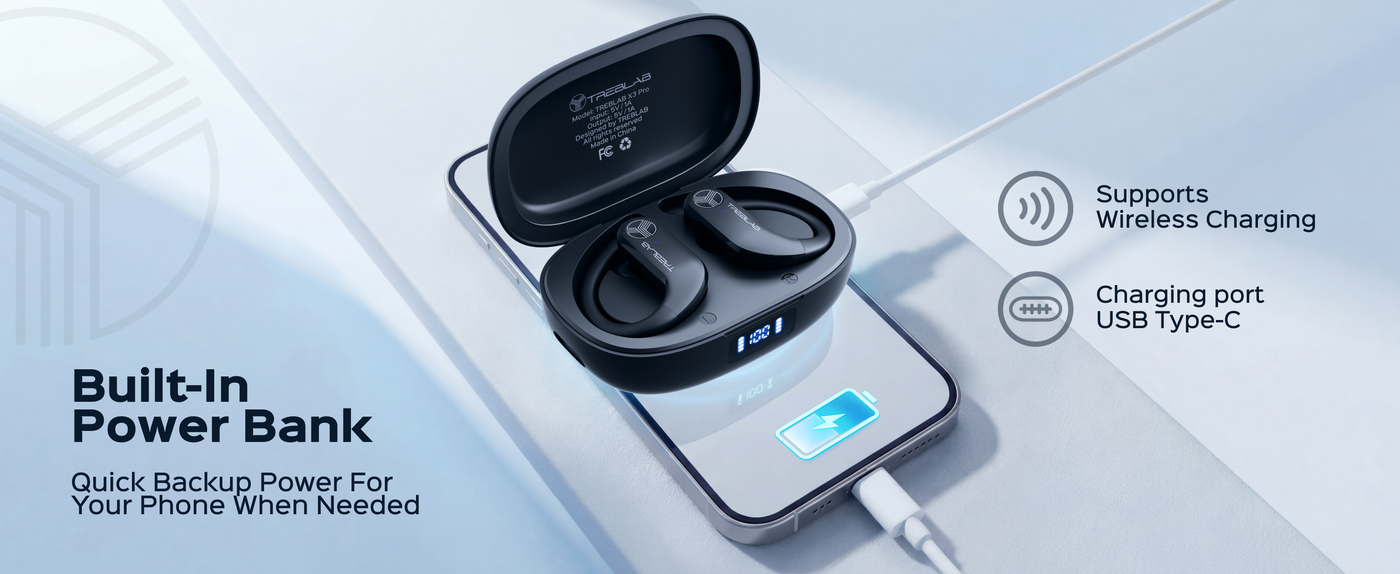 TREBLAB X3 Pro Wireless Earbuds with Earhooks — A+ 6