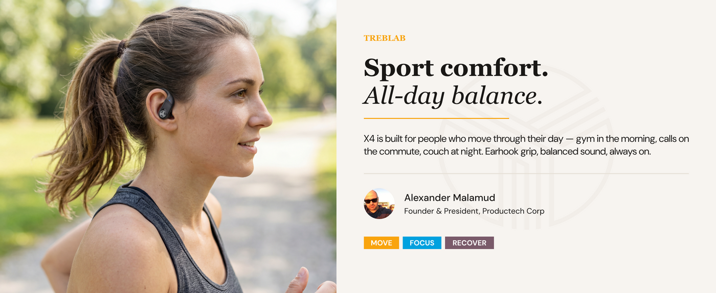 TREBLAB X4 Wireless Earbuds with Earhooks — A+ 1