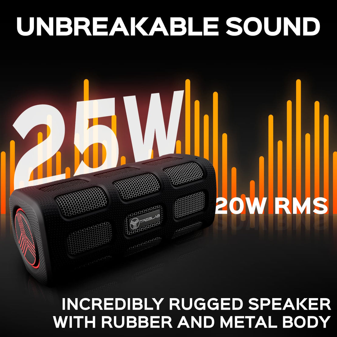 TREBLAB FX100 Loud Rugged Portable Bluetooth Speaker with IPX4